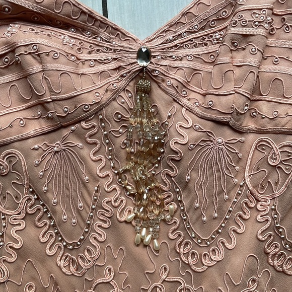 SUE WONG dusty rose colored dress beaded 1920s style Size S/M has a small stain - Picture 7 of 15